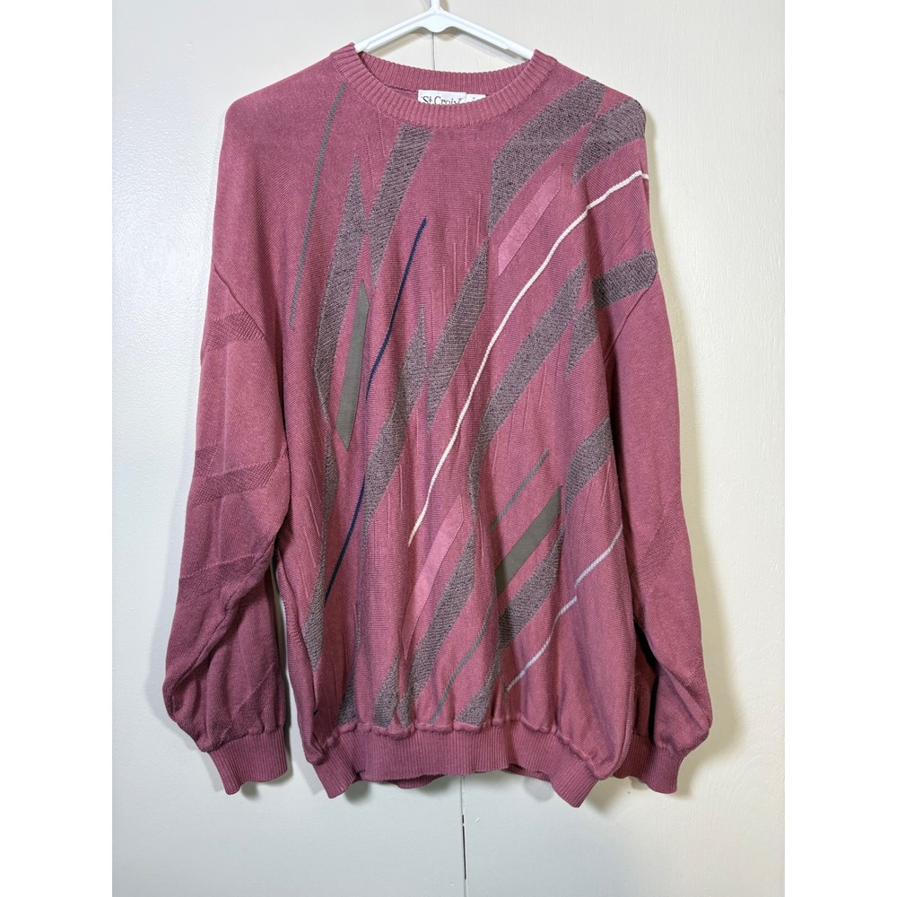 St Croix VTG Knits Mens Mauve Pink Abstract Geometric Cotton Tencel Sweater M